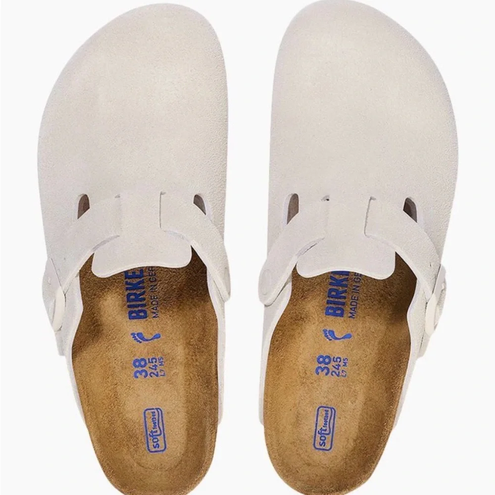 Boston Soft Footbed Suede Leather Clogs in Antique White - Picture 2 of 4